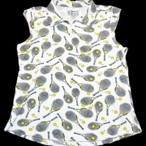 IBKUL Women's Venus Tennis Racket Print Sleeveless Polo Size XL Pickleball SPF